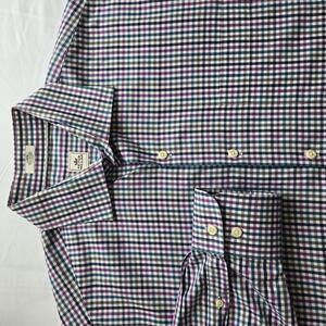 Peter Millar Men's Button Up Purple Black Blue Check Plaid Cotton Shirt Size L